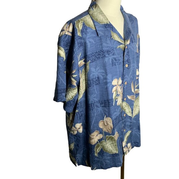 Batik Bay Silk Hawaiian Camp Shirt XXL Blue Floral Button Up Pocket Short Sleeve - Picture 5 of 6